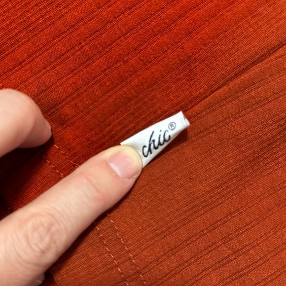 CHIC Burnt Orange Rust Long Sleeve Green Floral Geometric Embroidered Top No Tag - Picture 5 of 11